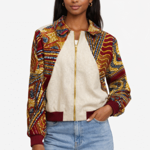Linen-Wax Ankara Bomber Jacket – Modern African Print Statement Jacket