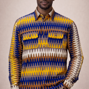 Men’s Ankara Long Sleeve Shirt – Yellow & Blue African Print